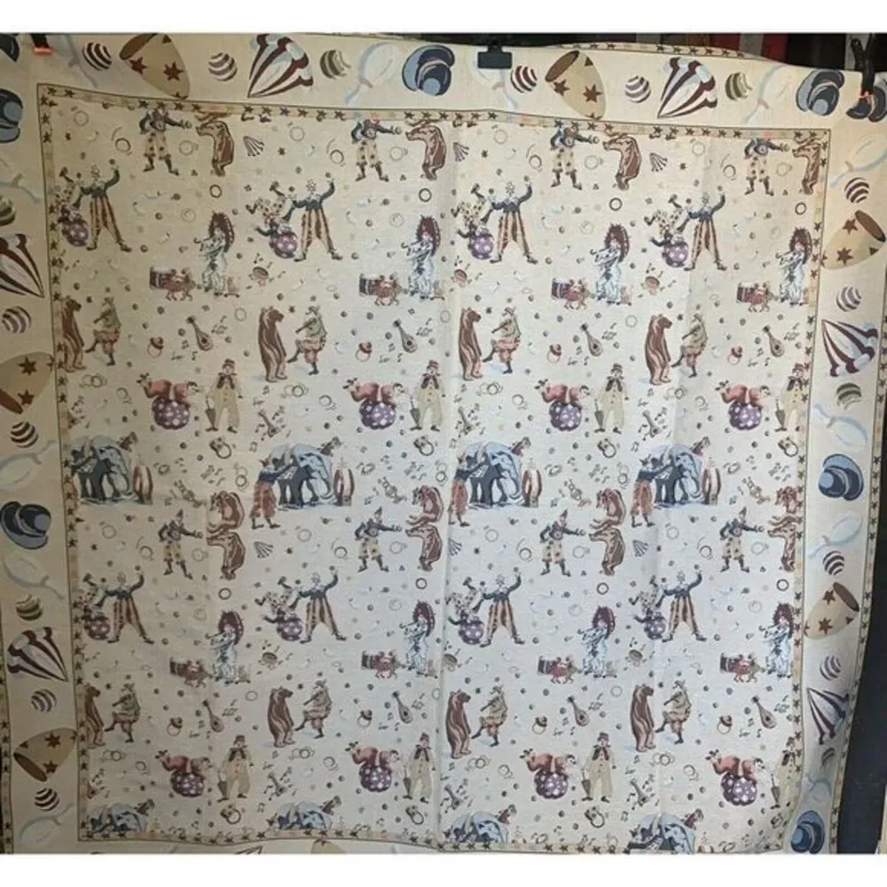 Metrax Vintage Clown Circus Bear Elephant Tan Tapestry quilt Large‎ unique